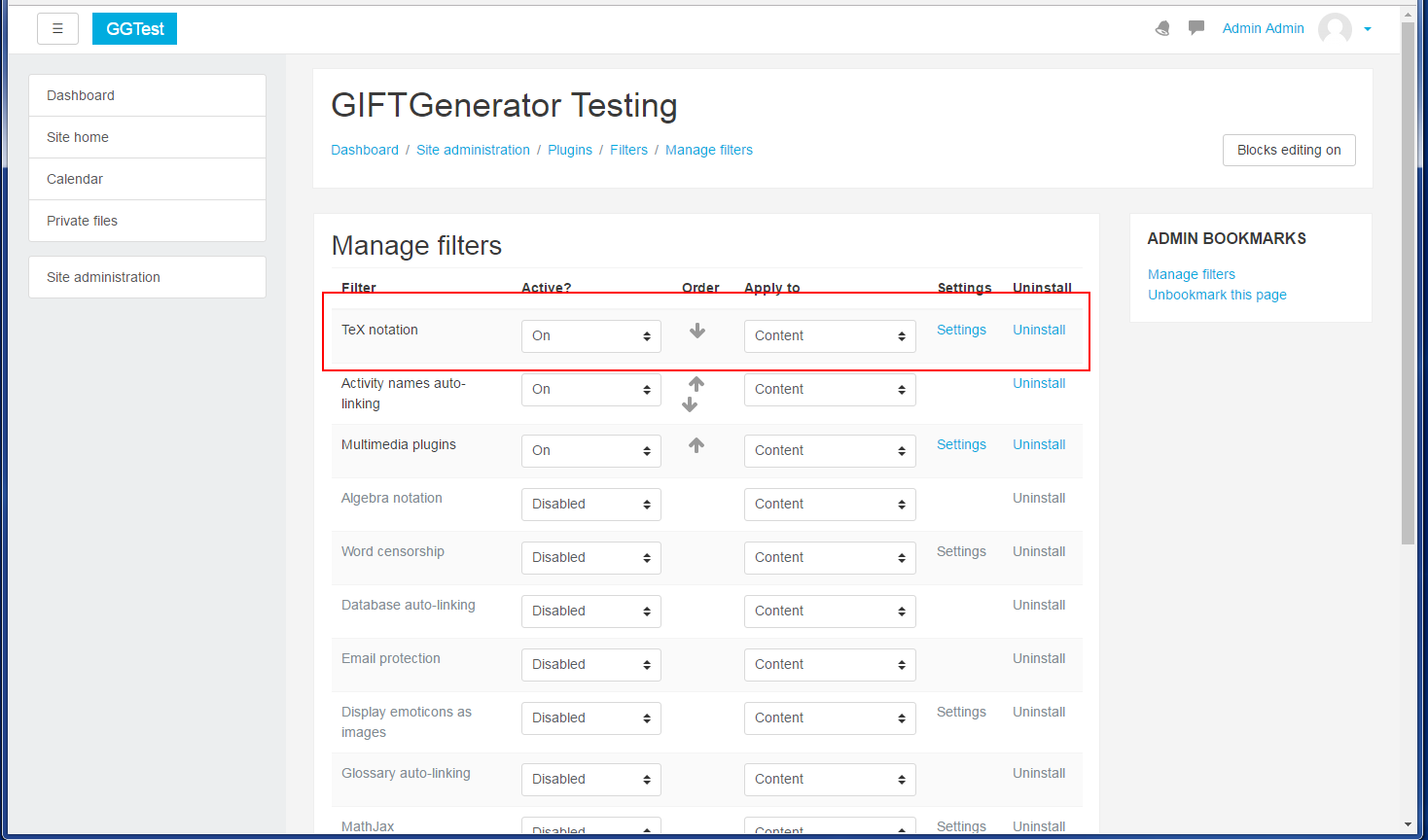 Modify Moodle's TeX Notation Filter