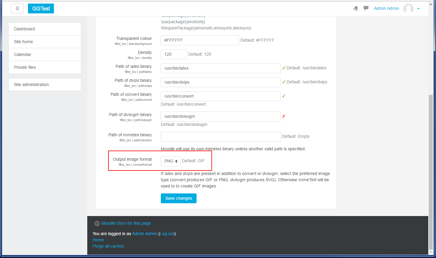 Moodle TeX notation output format